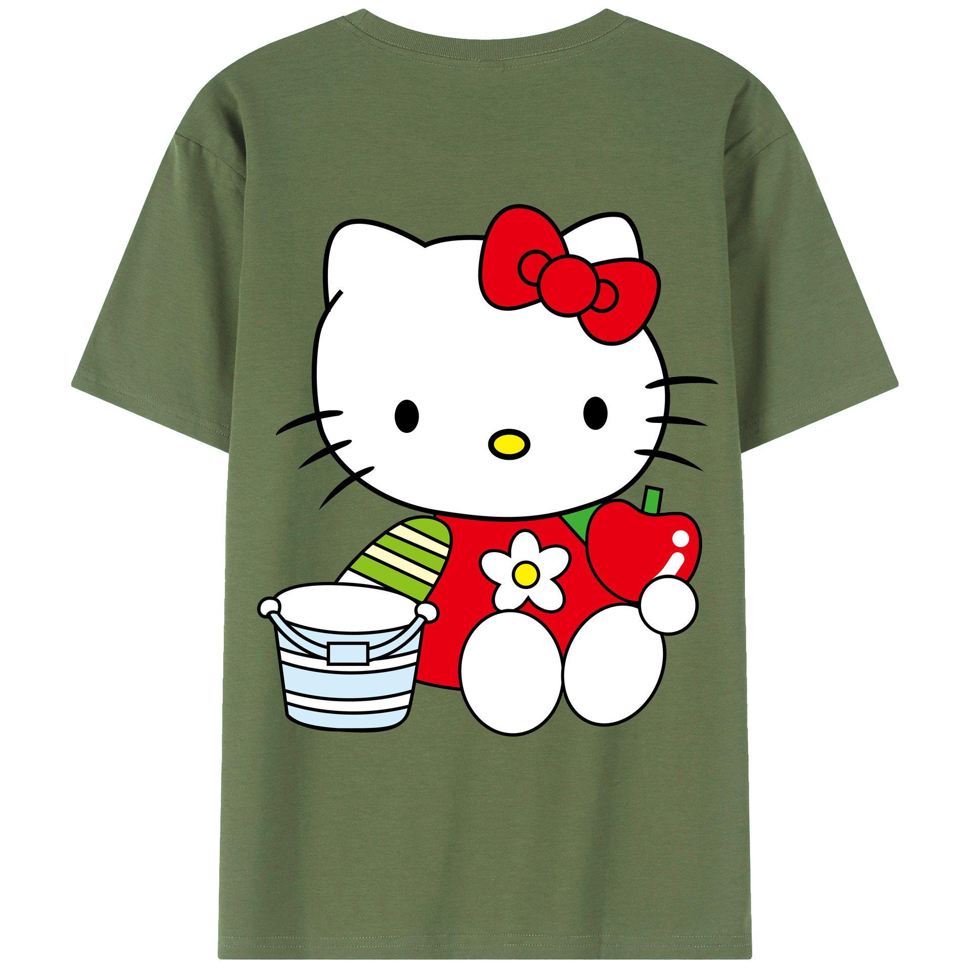 （画像用） Hello Kitty ハローキティ 綿100％ メンズ半袖Tシャツ（バックプリント） 通気性